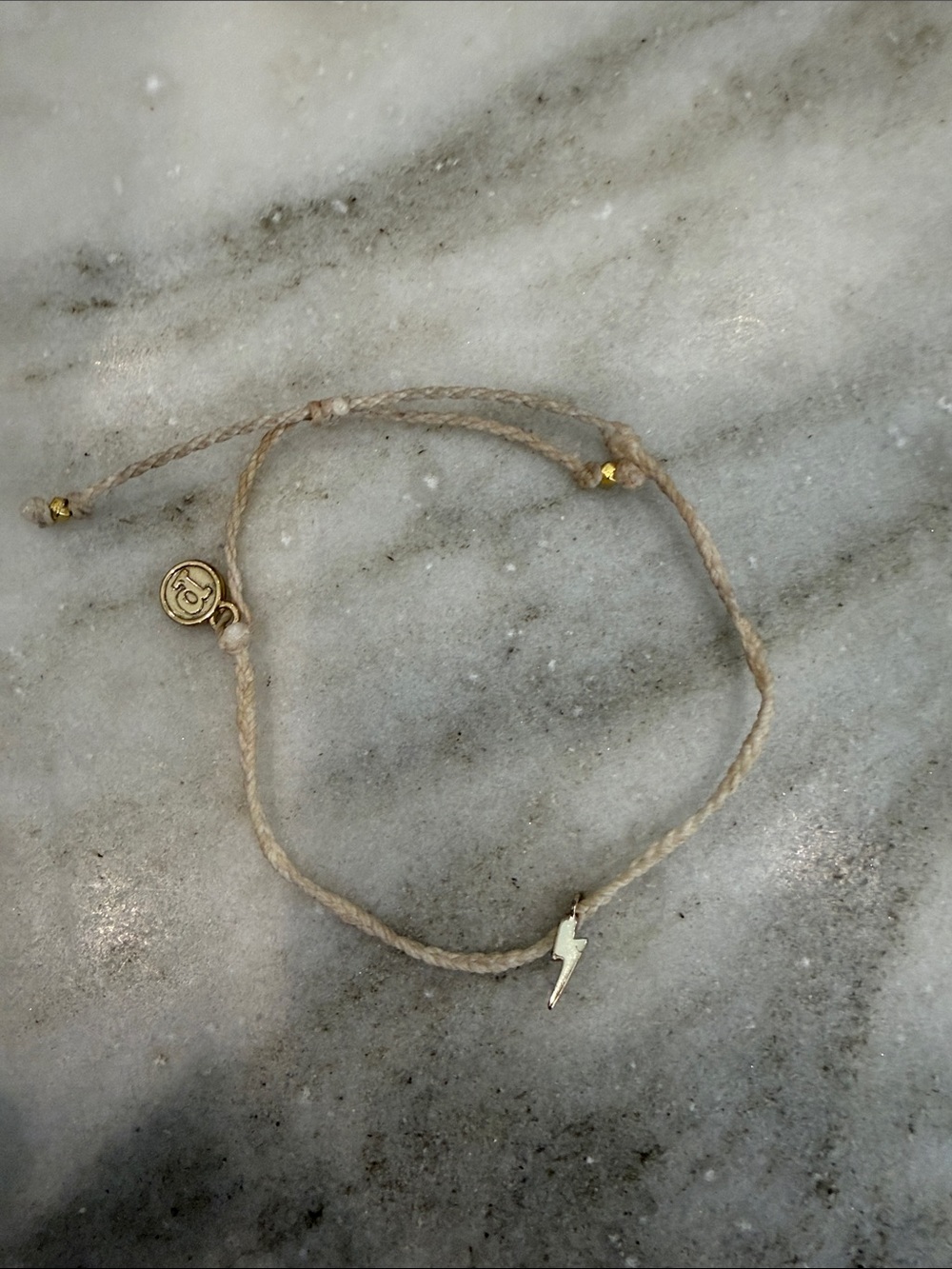 Pura Vida Beige Cord Bracelet with Gold Lightning Charm